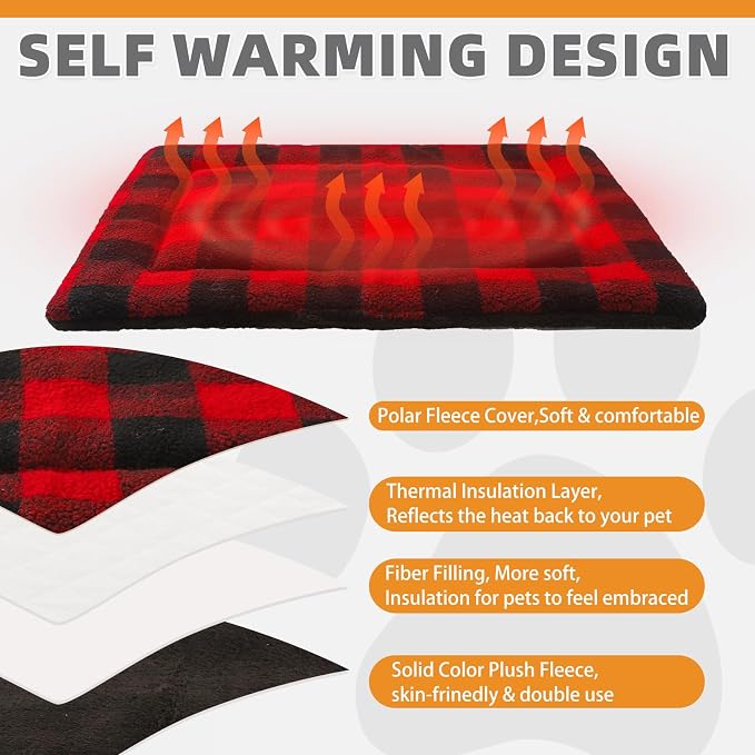 KOOLTAIL Self Warming Cat Bed, Christmas Plaid Pet Heated Pad - Image 3