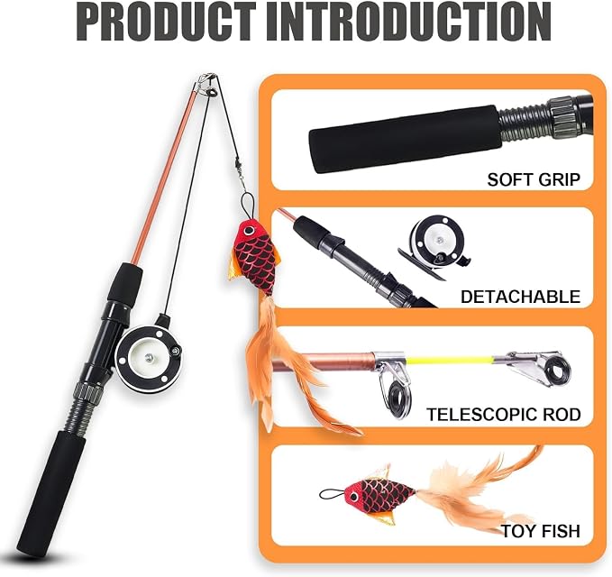 Cat Toys Interactive for Indoor Cats Wand Retractable Fishing Pole - Image 3