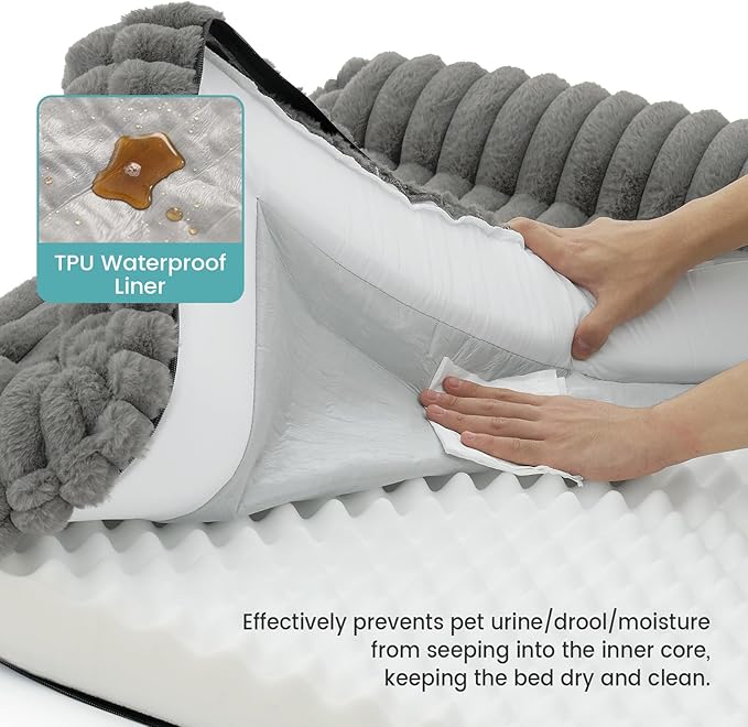 Cute Dog Bed for Large Dogs, Faux Rabbit Fur Orthopedic Foam Dog Bed - Image 7