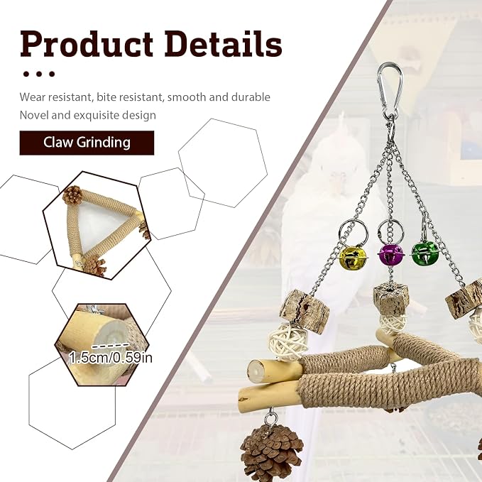 New with Bell! Wooden Bird Swing - Image 3