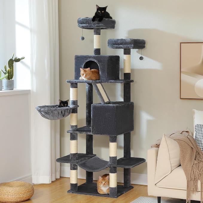 70.8" Tall Cat Tree for Large Cats, 2 Top Perches, Big Condo, Large Hammock by MUTTROS