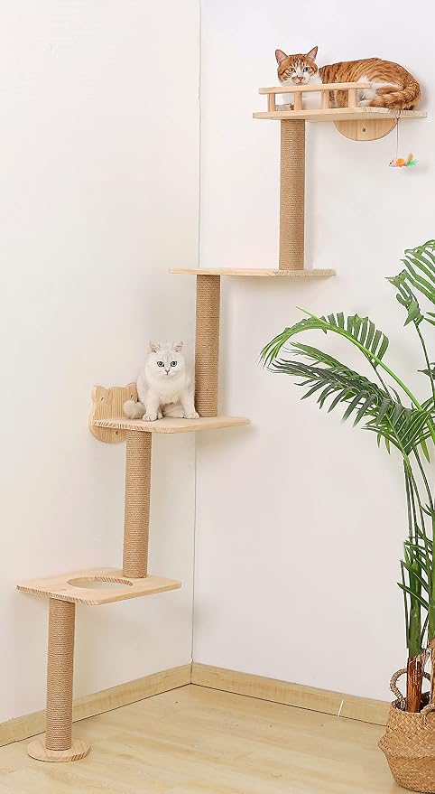 Cat Tree Wall Mounted with 4 Levels Shelves, Perching and Lounging by Caloreduce