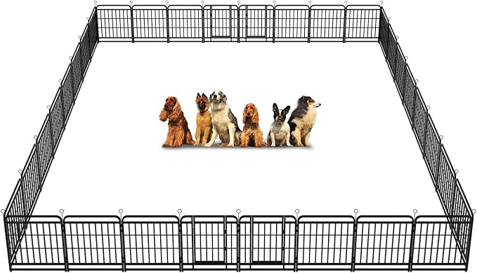 Dog Fence Outdoor 32 Piece Panels 32" Height, Square Steel Pipe by Committedtobetterpetlife