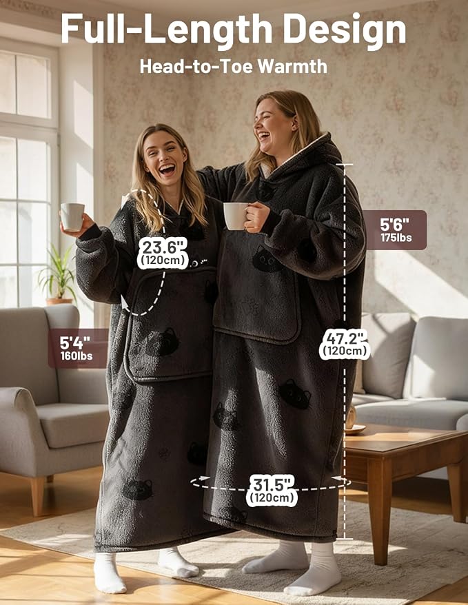 Mewaii Wearable Blanket Hoodie for Adults, Warm Sherpa & Soft Flannel Long - Image 3