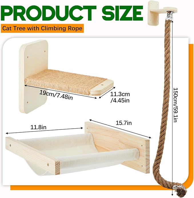 Weysat 3 Pcs Cat Wall Hammock Mounted Shelves - Image 2