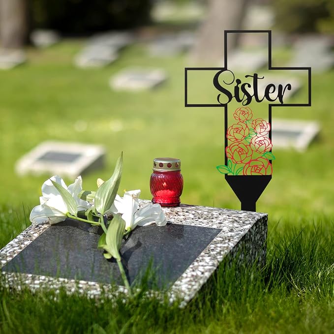 BUoonyer Sister Memorial Graves Markers Cemetery Decorations, Metal Cross - Image 6