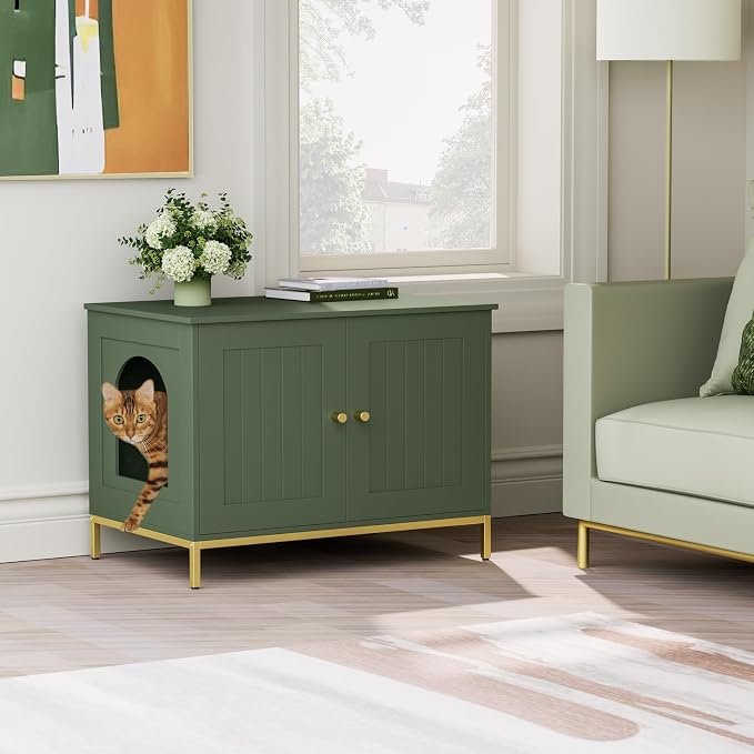 Homhedy Cat Litter Box Enclosure, Cat Washroom Furniture - Image 7