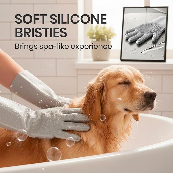 DELOMO Dog Washing Gloves with Comb: Soft and Gentle Silicone Pet Grooming - Image 5