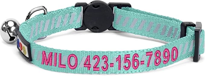 Pawtitas Personalized Teal Reflective Cat Collar – Adjustable Custom Collar - Image 2