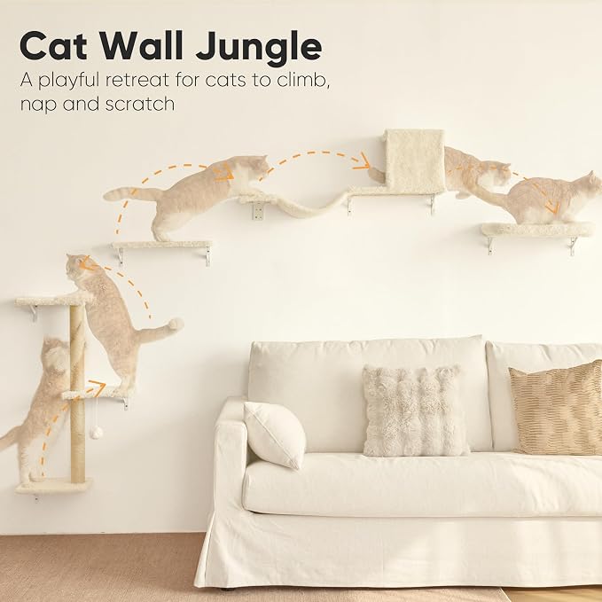 FUKUMARU Cat Wall Shelves, Stable & Safe 4 in 1 Large Cat Walls Furniture Set - Image 2