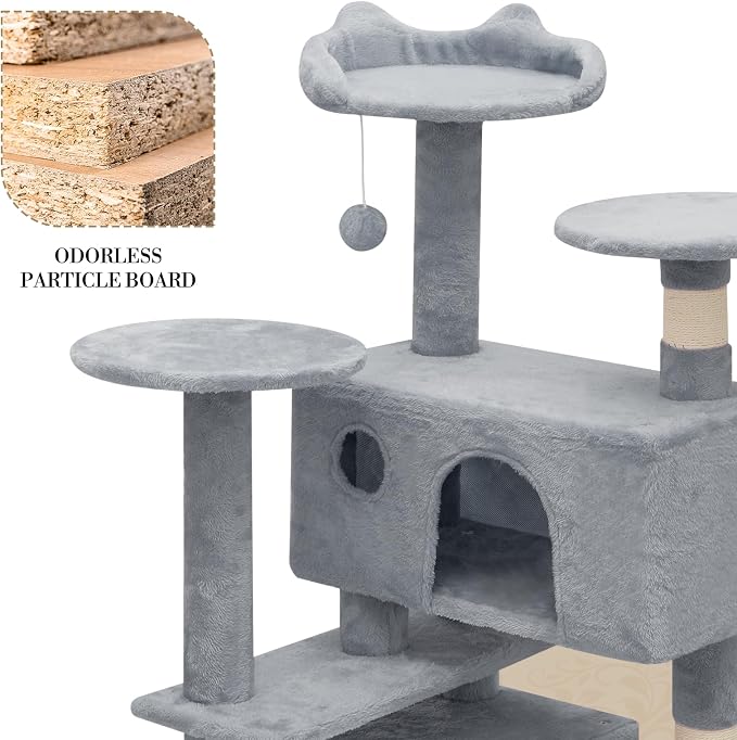 Athena Collection Cat Tree, 54 Inch Multi-Level Cat Activity Center - Image 4