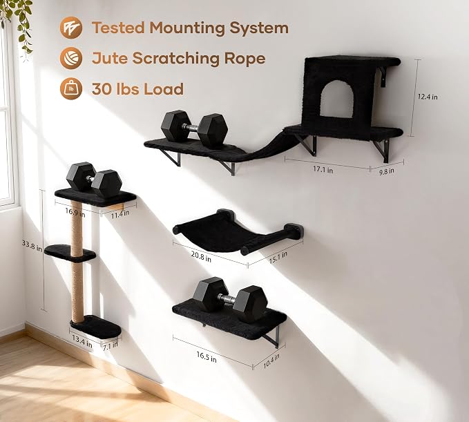 Wall Mounted Cat Furniture Set of 4 – 4 in 1 Cat Wall Shelves - Image 4