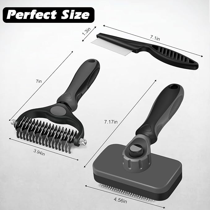 3PCS Self Cleaning Slicker Brush & Pet Grooming Rake & Flea Comb - Image 7