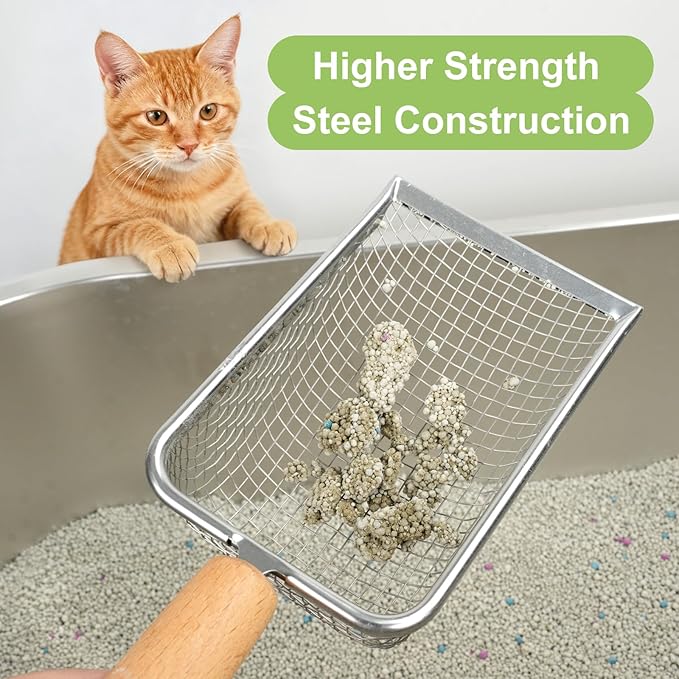 XBX Cat Litter Scoop with Holder – Metal Mesh Litter Scooper, Wooden Handle - Image 6