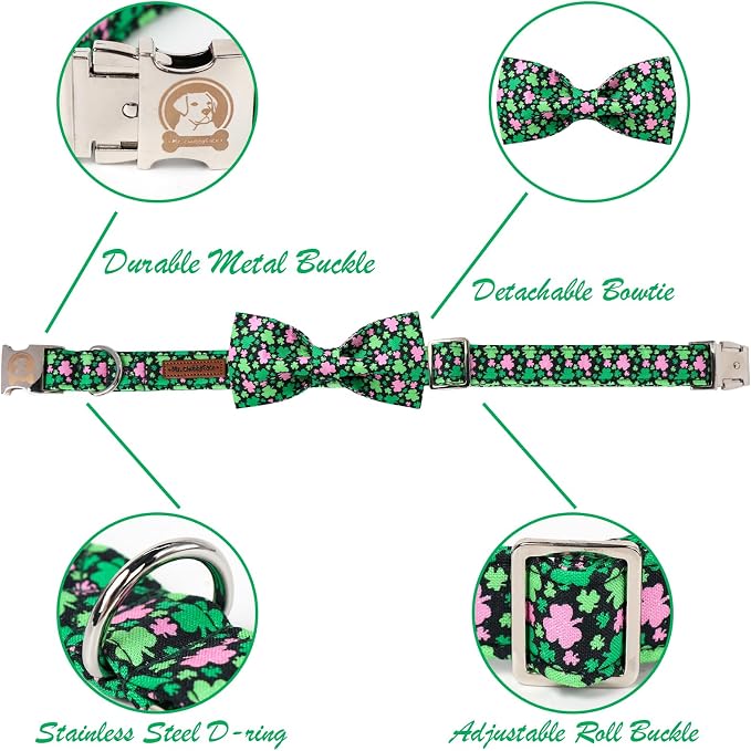 MR. CHUBBYFACE St.Patrick's Pink Green Clover Dog Collar - Image 2