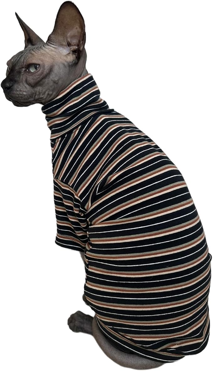 Vintage Stripes Sphynx Hairless Cats Shirt Cotton Cat Turtleneck Pet Clothes - Image 4
