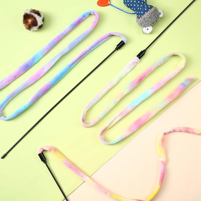 Sumind 3 Pieces Jungle Cat Wand Cat Teaser Charmer Interactive Fun Toys Wand - Image 2