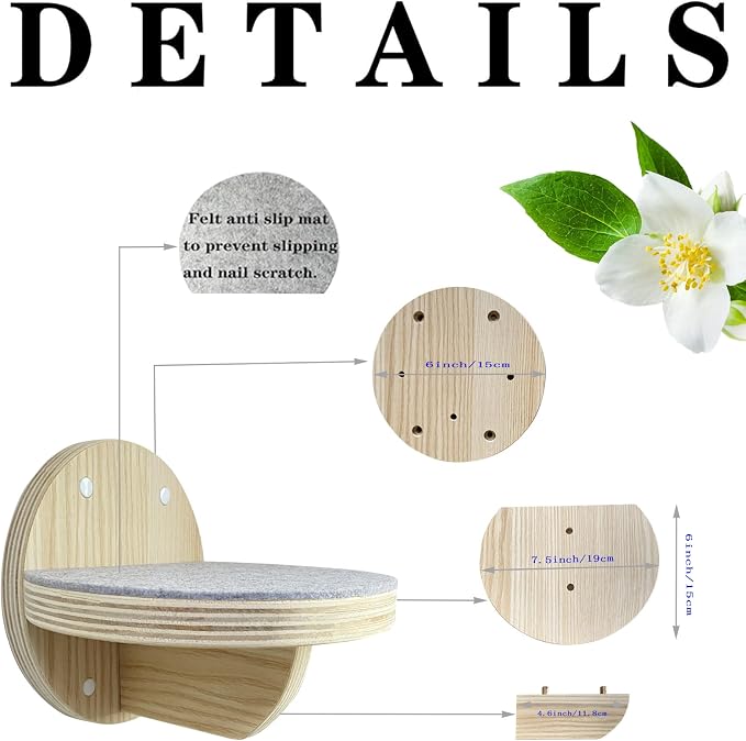 2 PCS Cat Climbing Shelf Wall Mounted, Cat Wall Shelves, Wooden Climbing Steps - Image 2