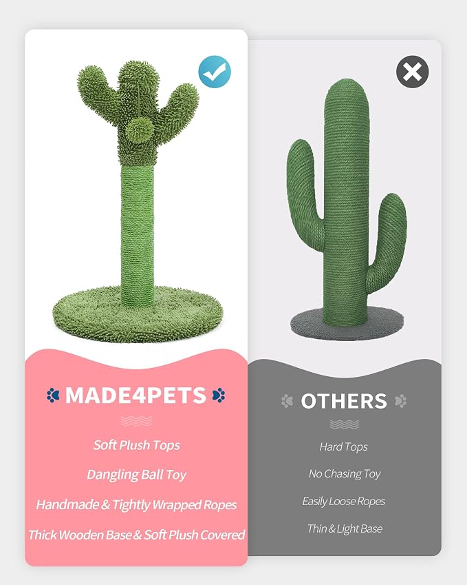 Made4Pets Cat Scratching Post, 21.7" Cactus Cat Scratcher Kitten Scratching Post - Image 7