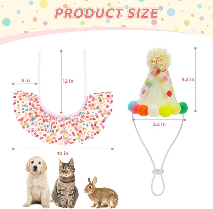 SCENEREAL Cat Birthday Hat & Scarf Costume Set, Pet Birthday Party Supplies - Image 4