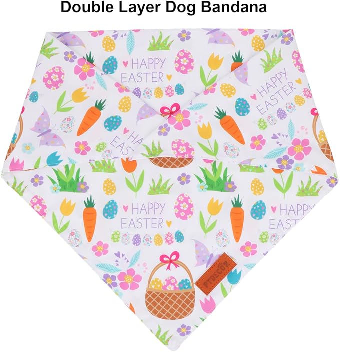 PTDECOR Easter Dog Bandana, Reversible Rabbit Easter Egg Dog Scarf - Image 5