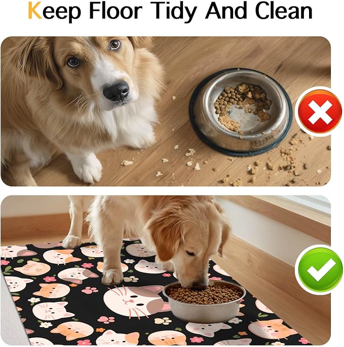 Cat Feeding Mat 24x16 inch Black Kitten Print Pet Bowl Placemat Non Slip Floor - Image 8