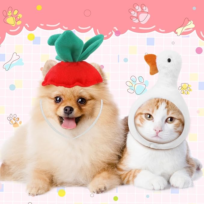 Weewooday 5 Pcs Cat Adorable Costume Pig Chick Goose Watermelon Taiyaki Fish - Image 5