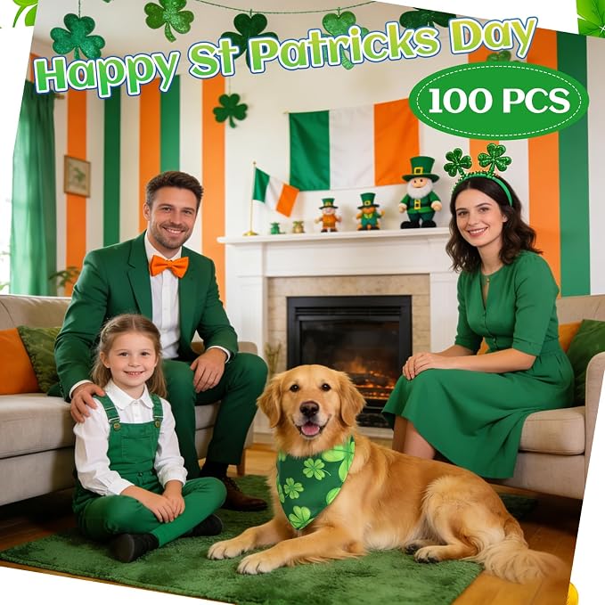 100 Pcs St. Patrick's Day Dog Bandanas Irish Pet Bandanas Bulk Holiday Green - Image 5
