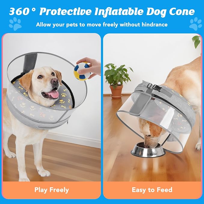 Inflatable Dog Cone with Anti-Licking Clear Shield, Protective Dog Donut Collar - Image 6