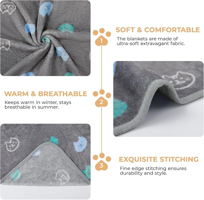 1 Pack 3 Blankets Super Soft Fluffy Premium Cute Cat Pattern Pet Blanket - Image 3