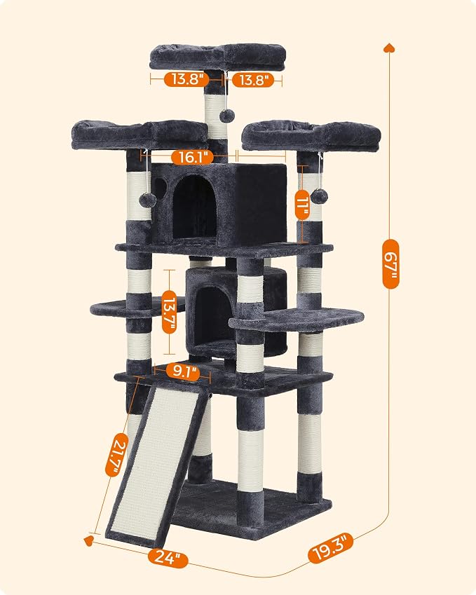 Feandrea 67 Inches Multi-Level Cat Tree - Image 7