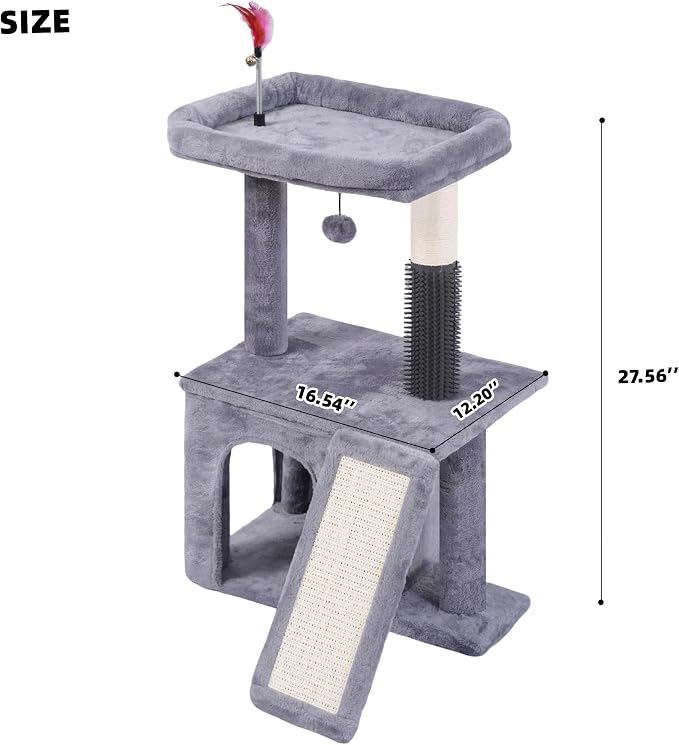 Cat Tree with Self-Grooming Brush and Interactive Toys, Cat Tree Tower - Image 2