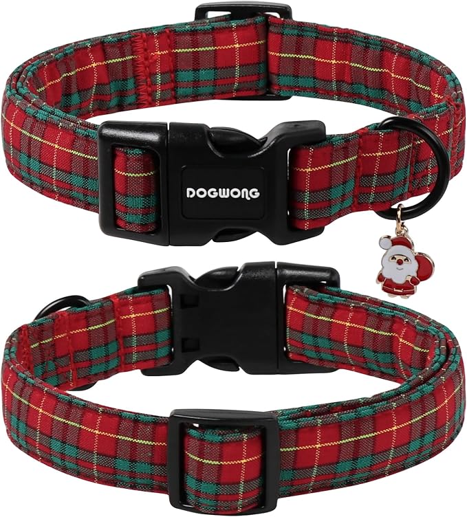DOGWONG Christmas Plaid Dog Collar, Adjustable Red Tartan Collar, Scottish Red - Image 2