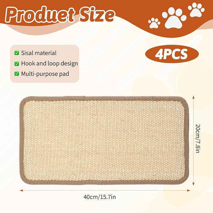 4 Pack Cat Scratcher Mat, 15.7x7.8 Inch Sisal Scratching Pad - Image 2
