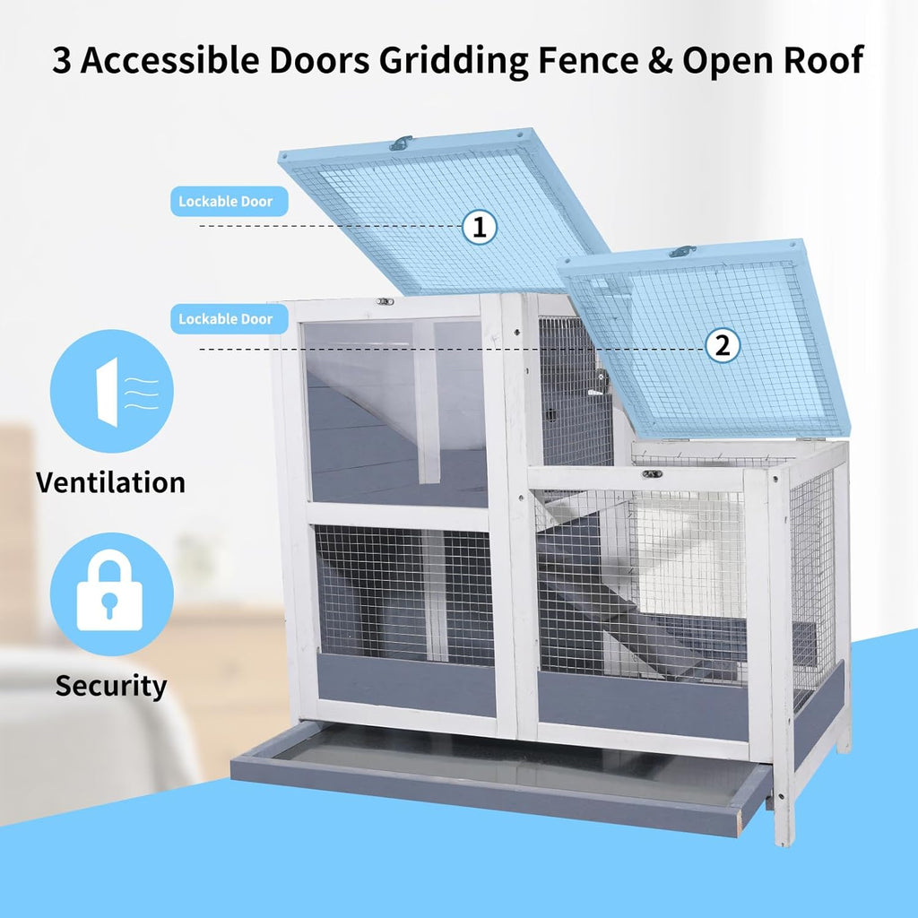 2-Story Wooden Guinea Pig Cage with Removable Tray and Ramp - GlobalHabitat Supply
