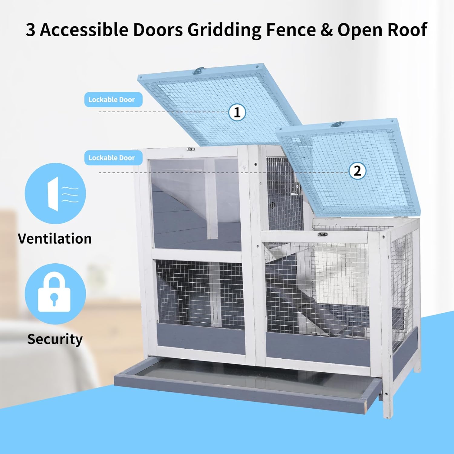 2-Story Wooden Guinea Pig Cage with Removable Tray and Ramp - GlobalHabitat Supply