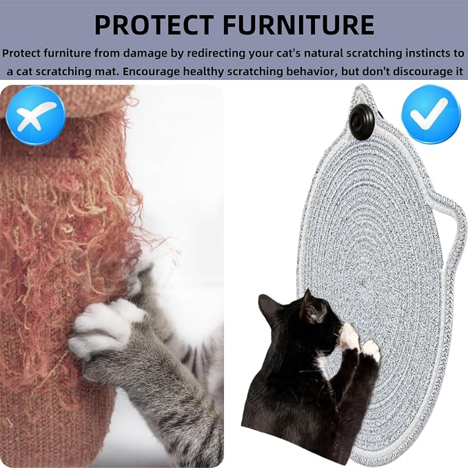 Cat Scratcher Mat, Natural Cotton Rope Cat Scratching Pad, 16.9'' Round Cat - Image 5