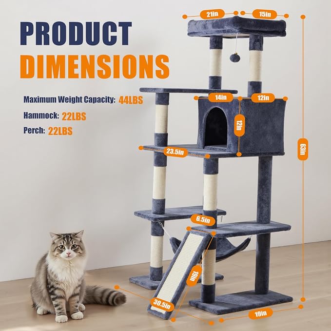 Sweetcrispy 63 inch Cat Tree Tower, Large Multi Level Cat Climbing Tower - Image 5