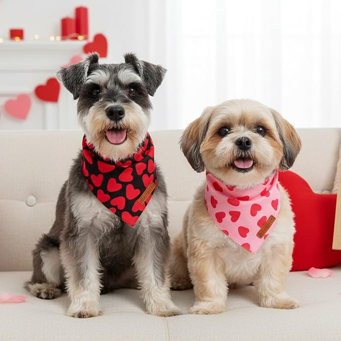 ADOGGYGO Valentine Dog Bandana 2 Pack, Reversible Red Pink Heart Puppy Scarf Bib - Image 2