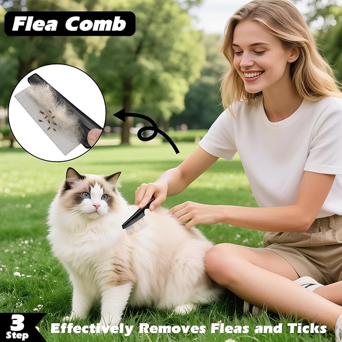 3PCS Self Cleaning Slicker Brush & Pet Grooming Rake & Flea Comb - Image 6