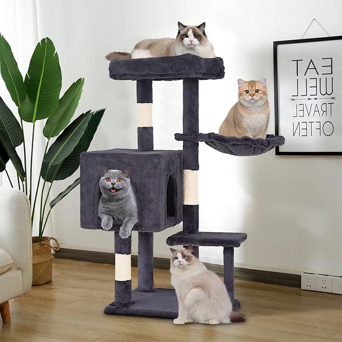 FDW | 37.8" Cat Tree Tower | Dark Gray | Multi-Level Indoor Activity Center - Image 7
