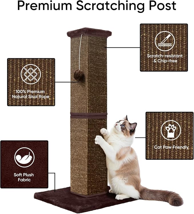 Cat Scratching Post 32 Inch for Indoor Large Cats and Kitten, Nature Sisal Tall - Image 3
