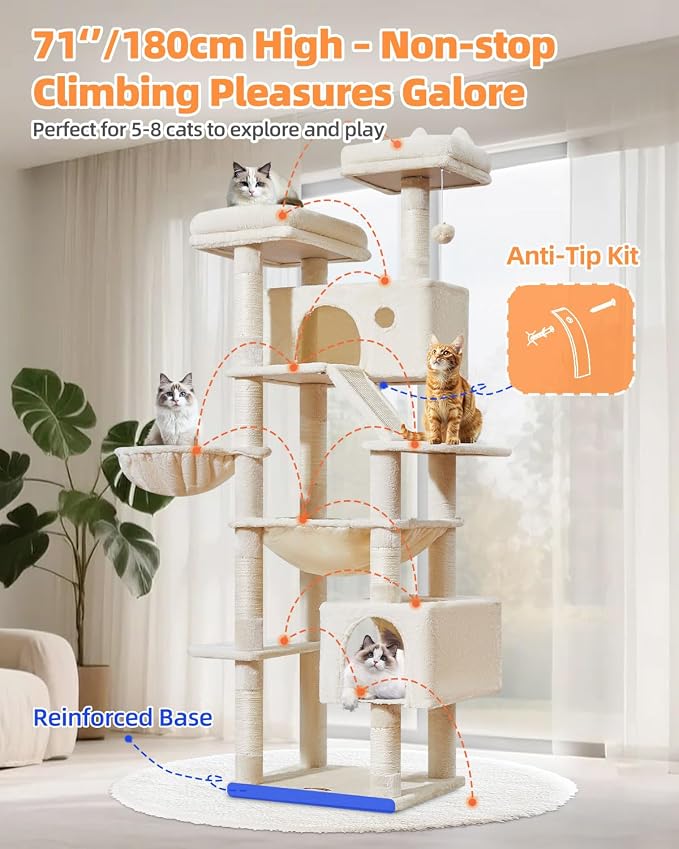 Taoqimiao Cat Tree 71-Inch, Cat Tower - Image 8