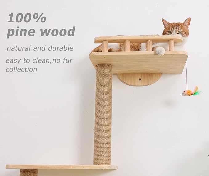 Cat Tree Wall Mounted with 4 Levels Shelves, Perching and Lounging - Image 7