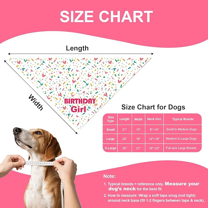 Dog Birthday Bandana Girl for Large to X-Large Dogs, Reversible 2 Patterns in 1 - Image 4