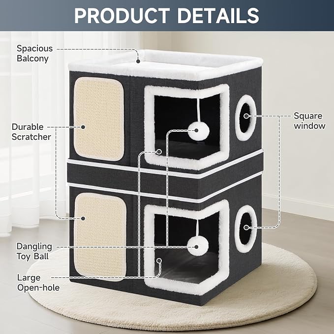 2-Storey Cat House for Indoor Cats, Separate Into 2 Large Cat Bed Cave - Image 4