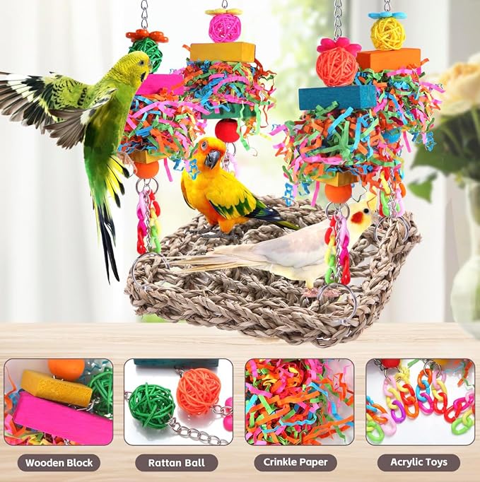Parakeet Toys Bird Toys Conure Toys Birdcage Stands Bird Foraging Wall Seagrass - Image 4