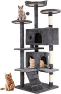 BestPet | 54" Cat Tree Tower | Light Gray | Sturdy, Hanging Cat Toys, by BestPet