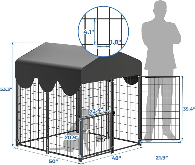 4x4x4.5ft Outdoor Dog Kennel, Metal Heavy Duty Dog Run - Image 3
