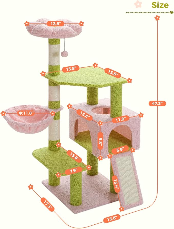 Flower Cat Tree 47.2" Multi-Level Cat Tower - Image 7